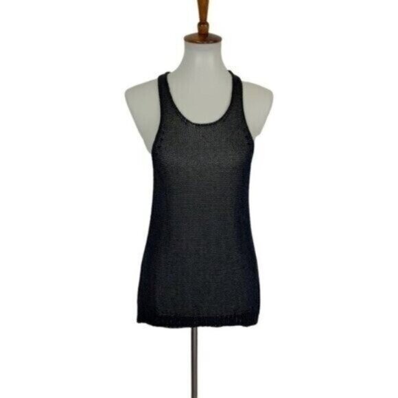 Vince Crochet Tank Top Small Navy Minimalist Classic Summer Resort - Picture 1 of 8